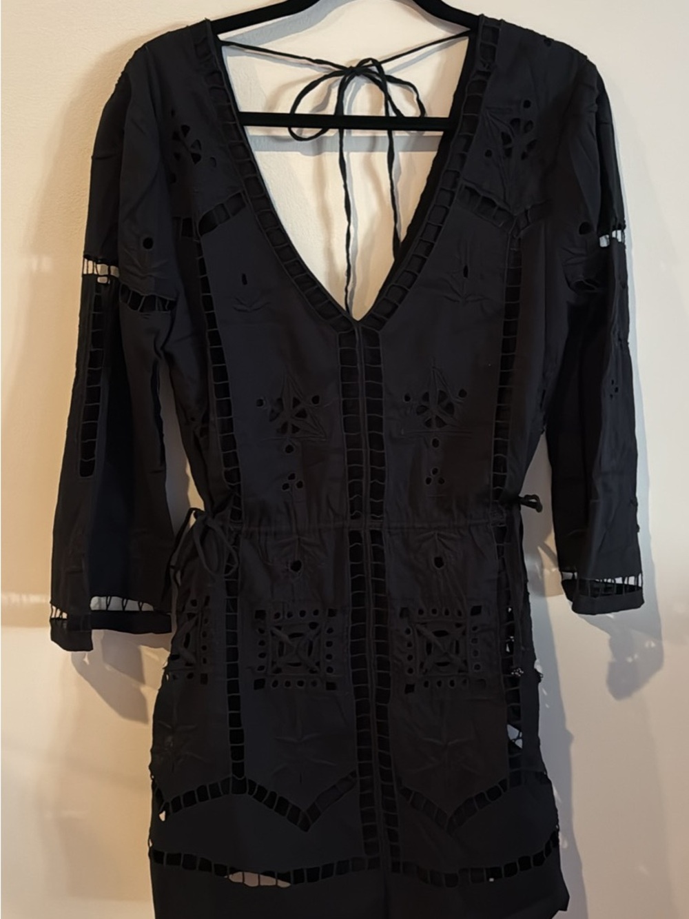 Free People Black Eyelet V-Neck Mini Dress
